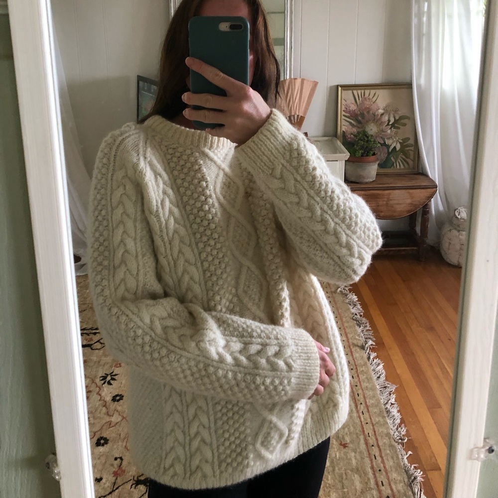 Real Wool Heavy Handmade Vintage Fisherman Cable Knit Sweater